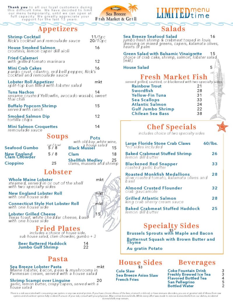 1/28 Updated Menu Sea Breeze Fish Market & Grill