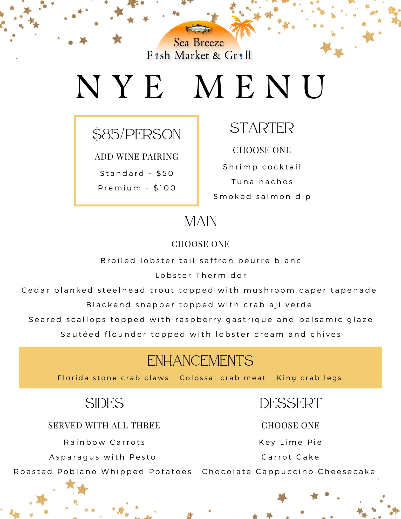 Sea Breeze NYE Menu